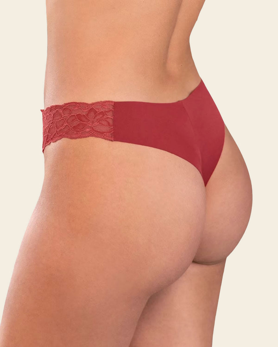 Tanga invisible con toques de encaje en cintura