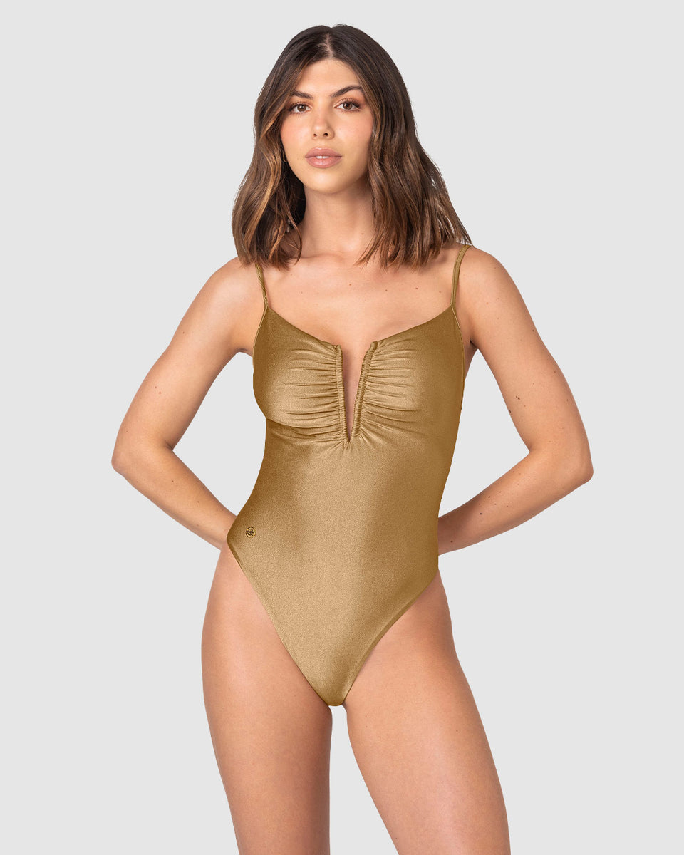 Bañador entero con escote en V profundo y detalle drapeado
