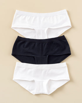 3 braguitas tipo bóxer de talle medio en algodón#color_994-negro-blanco