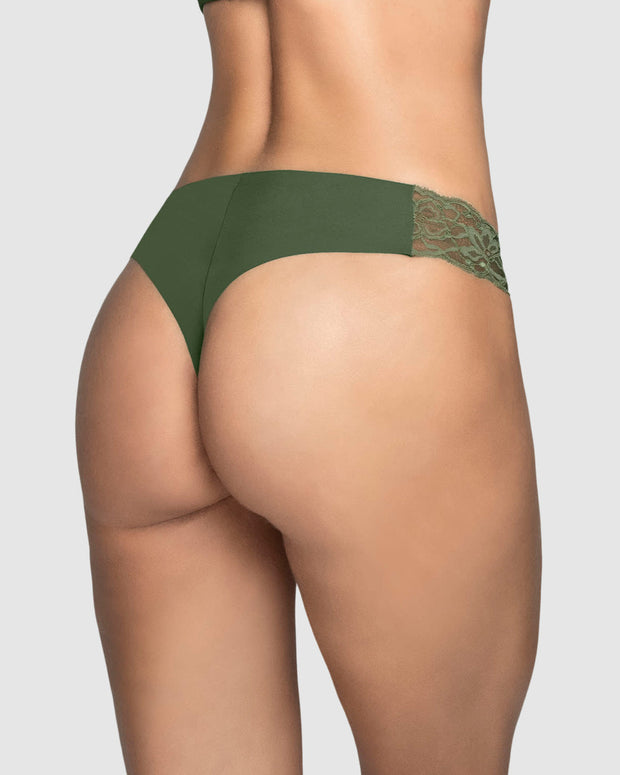 Tanga invisible con toques de encaje en cintura#color_610-verde