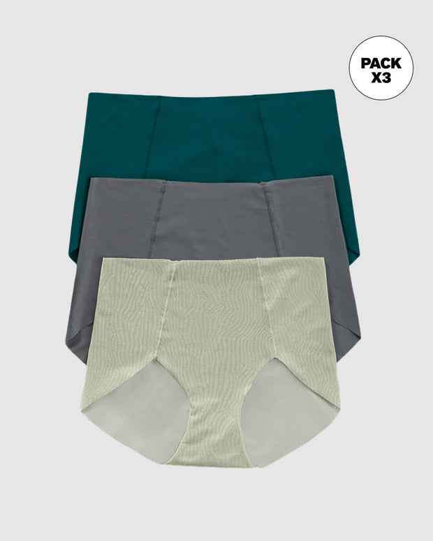 Paquete de 3 bragas en tela ultrafinas#color_s27-verde-claro-estampado-verde-gris