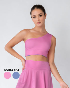 Top deportivo doble cara de un solo hombro#color_368-rosado-morado