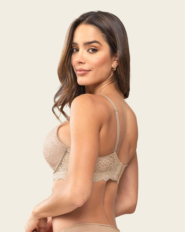 Sujetador doble push up escote profundo elaborado en encaje#color_802-habano-claro