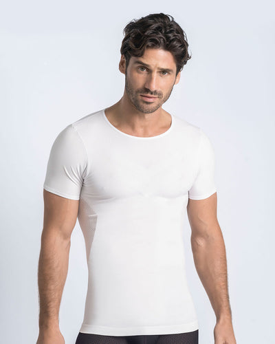 Camiseta de compresión suave en microfibra y tecnología skinfuse sin costuras#color_000-blanco