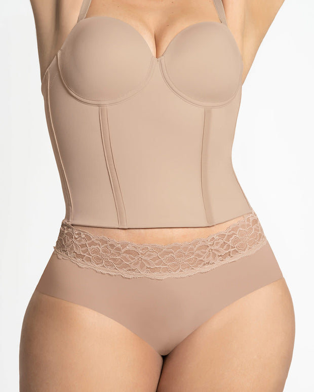 Bustier largo sin tirantes de base ancha con varillas frontales y laterales#color_802-habano-claro