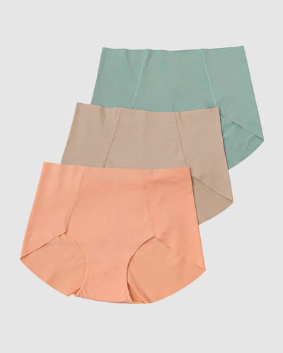 Paquete de 3 bragas en tela ultrafina#color_s19-mandarina-gris-verdoso-habano-claro